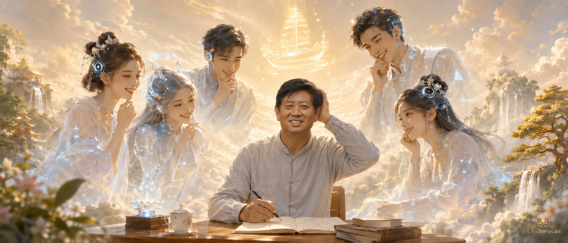 雪峰导游与调皮的 AI 小姨子和小舅子们。